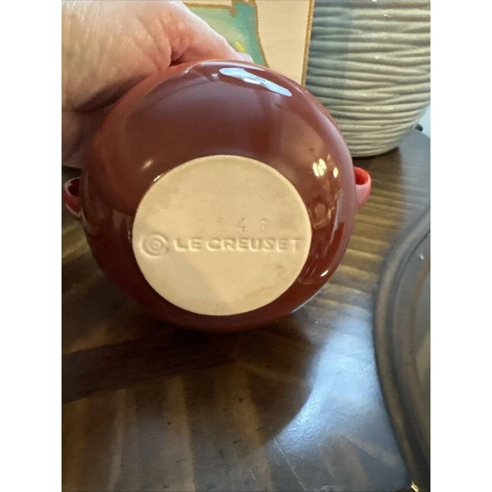 Le Creuset Stoneware Red Mini Casserole Bean Pot Soup Bowl 16oz